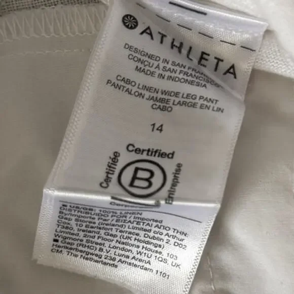 ATHLETA Cabo 100% Linen Wide Leg Elastic Waist Pockets Pant White Calla Lily 14 - Picture 5 of 7
